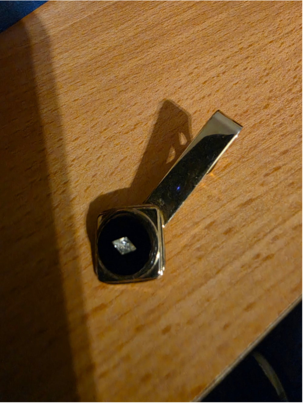Vintage 1960s Gold Tone Tie Clip Black Onyx Look Rhinestone Mid Century